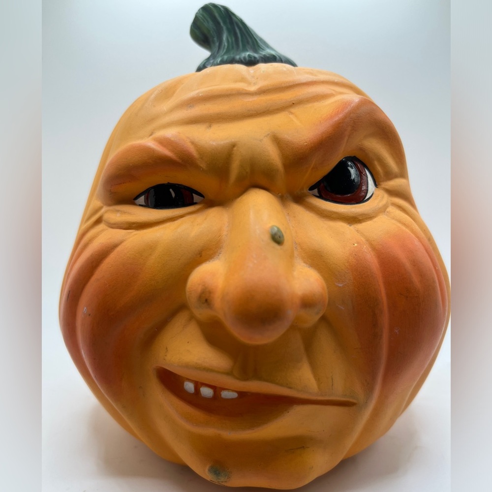 Vintage 1980s Scioto ceramic Mold Jack-O-Lantern Pumpkin Scowling Face